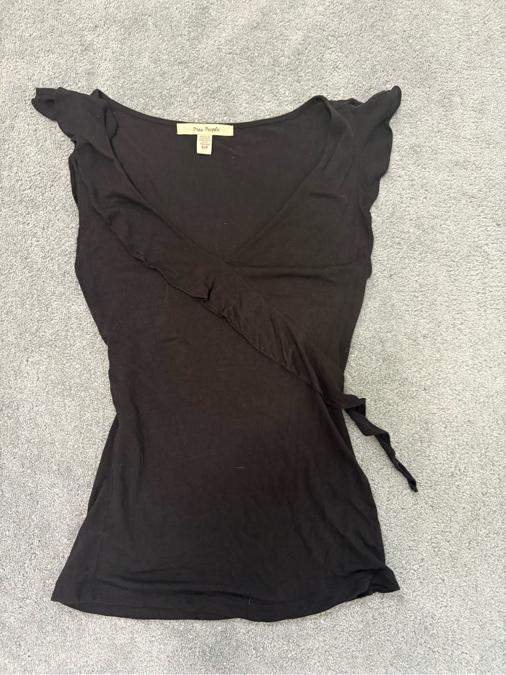 Vintage Free People Black Ruffled Sleeveless Babydoll Top